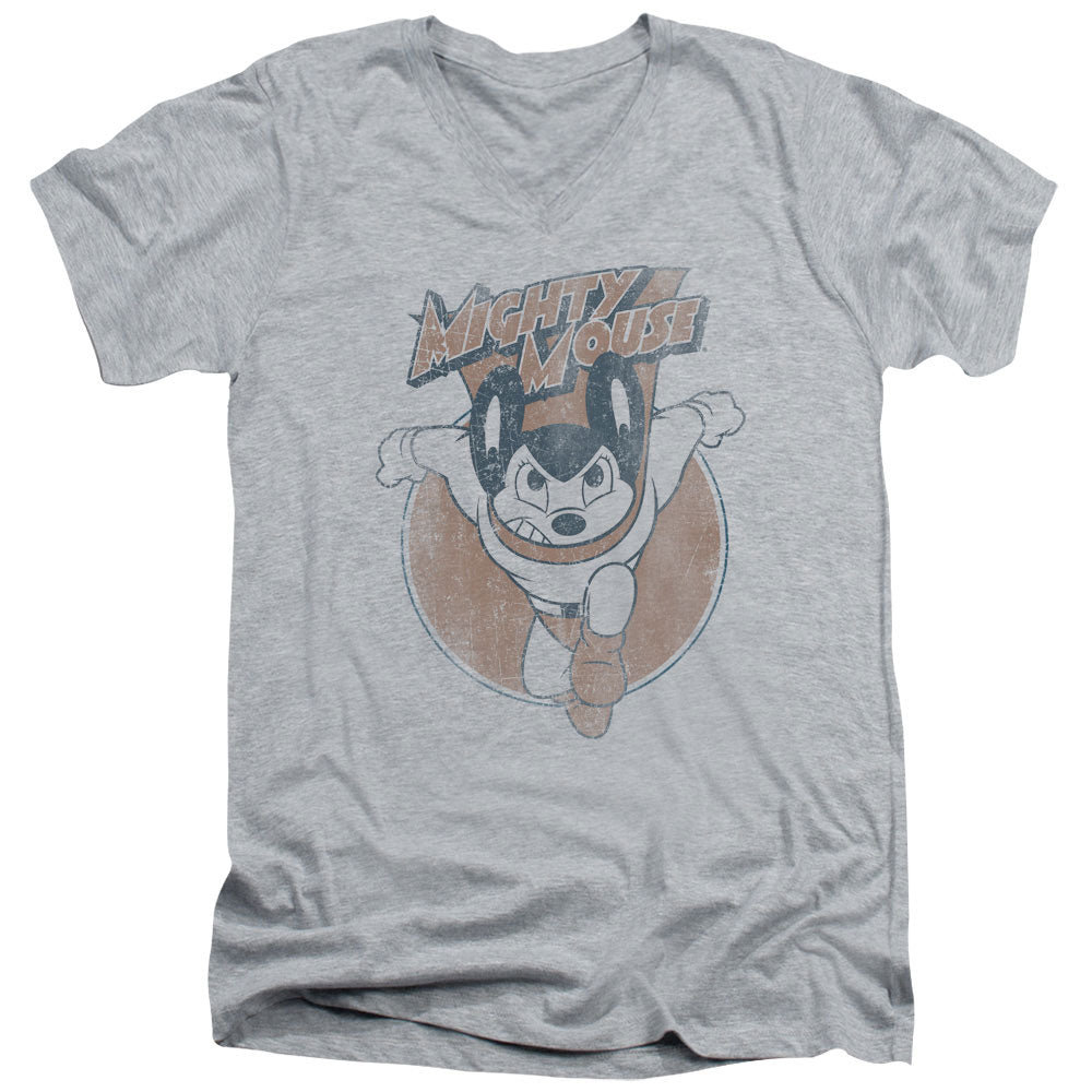 Mighty Mouse Flying With Purpose Mens Slim Fit V-Neck T Shirt Athletic Heather Officially Licensed