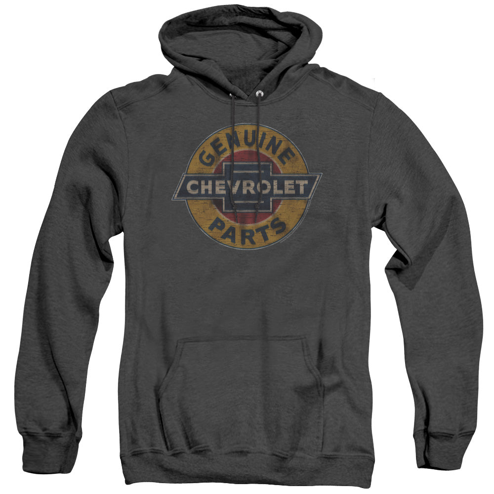 Chevrolet Genuine Chevy Parts Distressed Sign Mens Heather Hoodie Black Officially Licensed