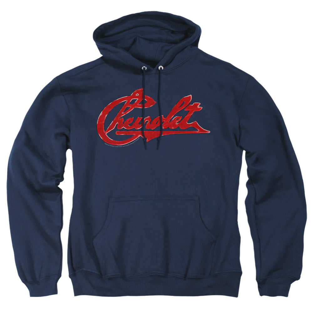 Chevrolet Chevrolet Script Distressed Mens Hoodie Navy Officially Licensed