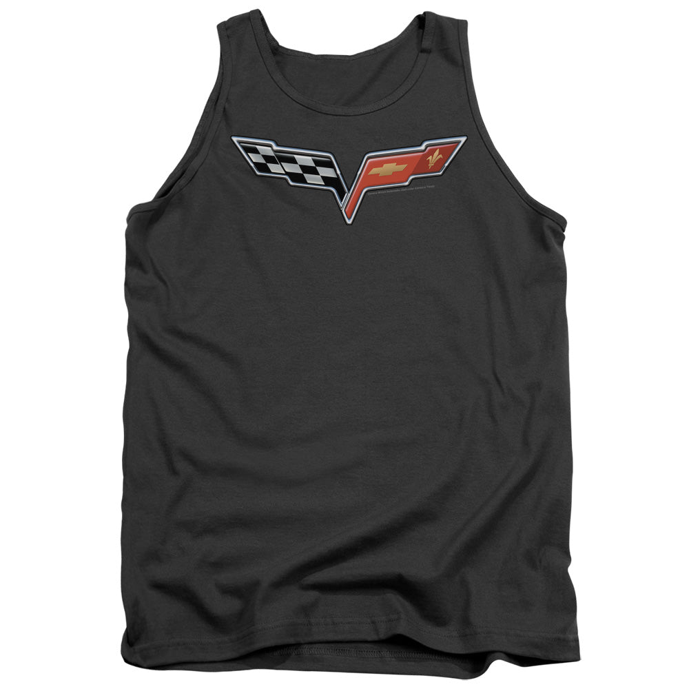 Chevrolet The Vette Medallion Mens Tank Top Shirt Charcoal Officially Licensed