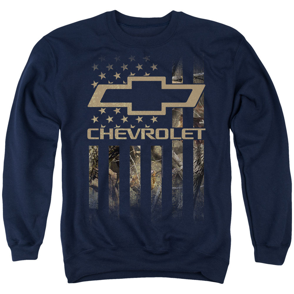 Chevrolet Camo Flag Mens Crewneck Sweatshirt Navy Officially Licensed