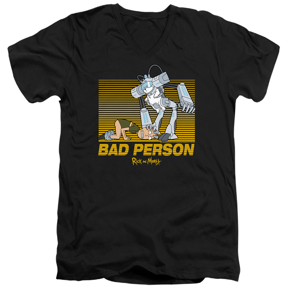 Rick And Morty Bad Person Mens Slim Fit V-Neck T Shirt Black Officially Licensed
