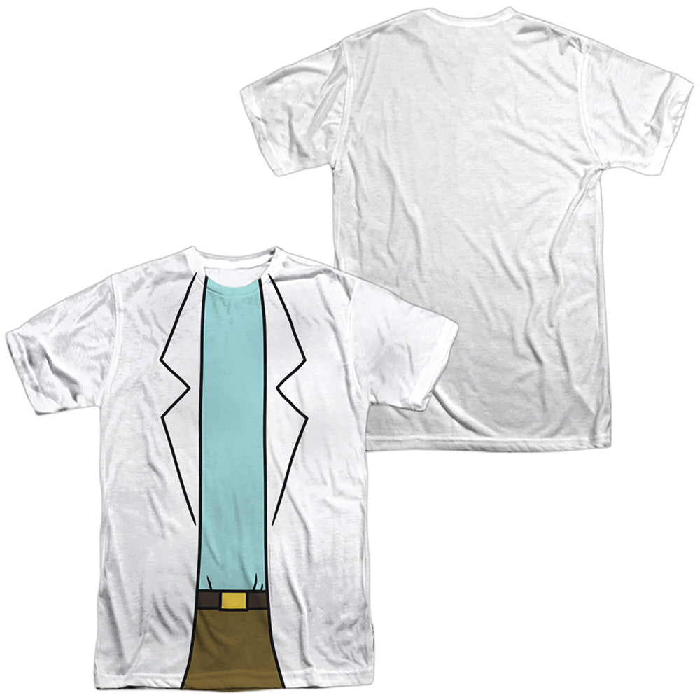 Rick And Morty Rick Lab Coat Front Back Print Mens Poly Crew T Shirt White
