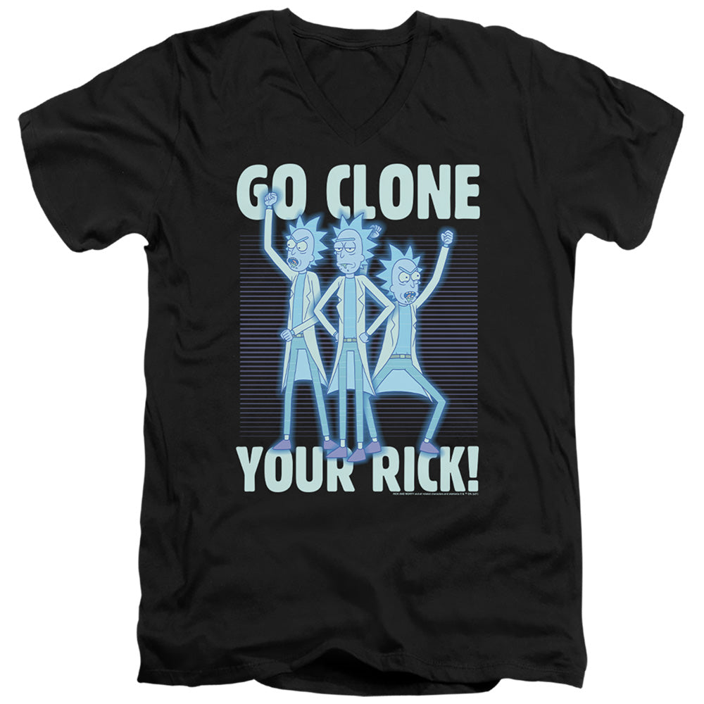 Rick And Morty Go Clone Your Rick Mens Slim Fit V-Neck T Shirt Black Officially Licensed