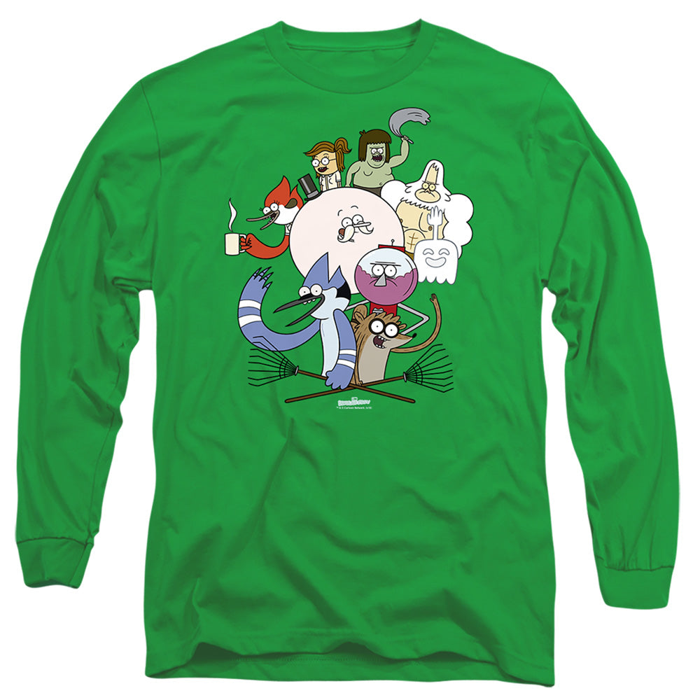 Regular Show Regular Cast Mens Long Sleeve Shirt Kelly Green Officially Licensed