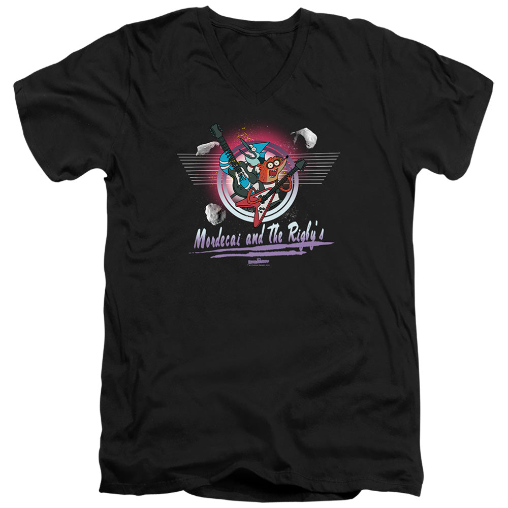 The Regular Show Mordecai & The Rigbys Mens Slim Fit V-Neck T Shirt Black Officially Licensed
