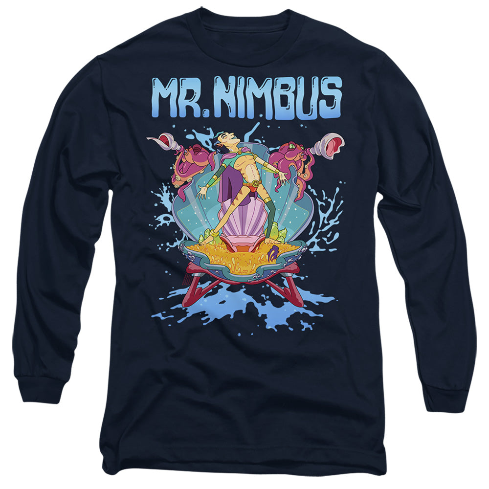 Rick And Morty Mr. Nimbus Design Mens Long Sleeve Shirt Navy Officially Licensed