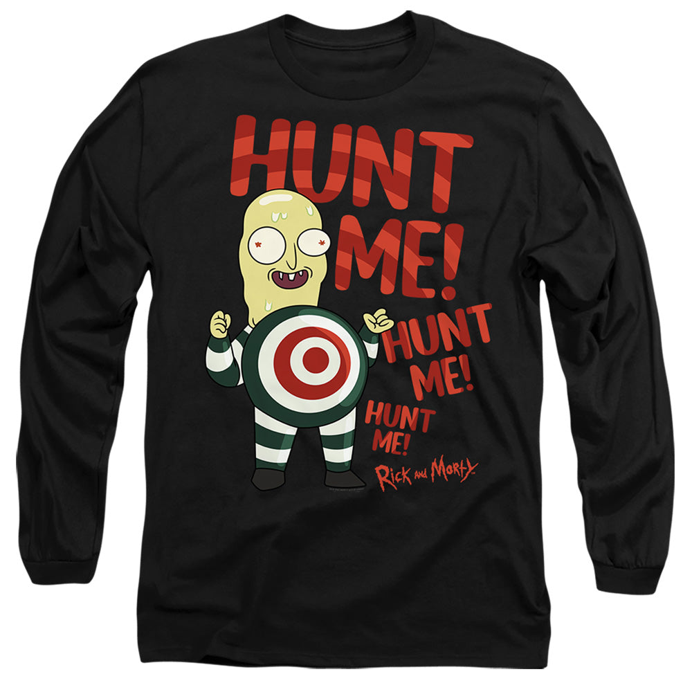 Rick And Morty Hunt Me Mens Long Sleeve Shirt Black Officially Licensed