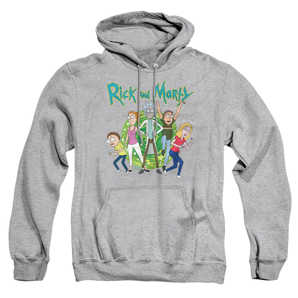 Rick And Morty Family Fights Together Mens Hoodie Athletic Heather