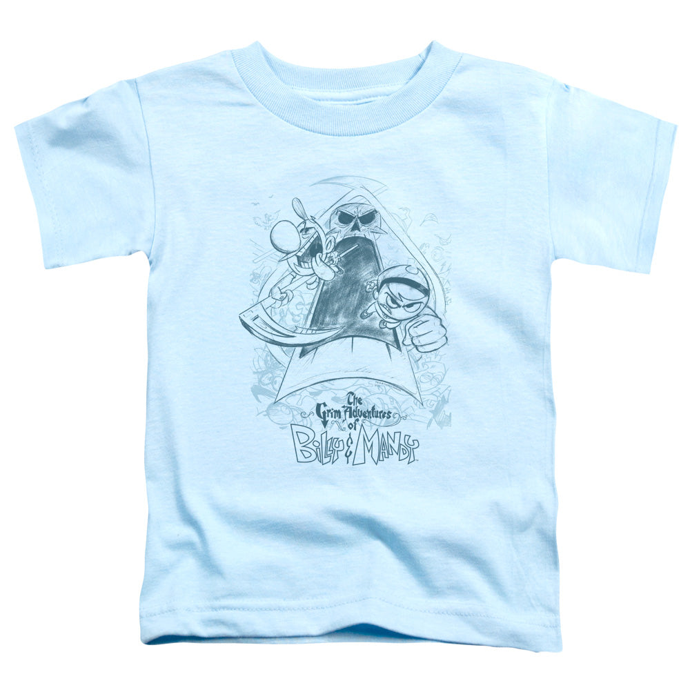 Grim Adventures of Billy & Mandy Sketched Toddler Kids Youth T Shirt Light Blue Officially Licensed
