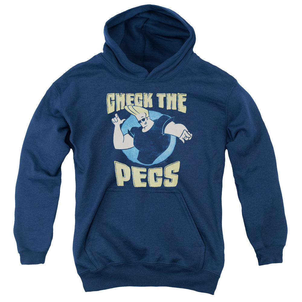 Johnny Bravo Check the Pects Kids Youth Hoodie Navy Blue Officially Licensed