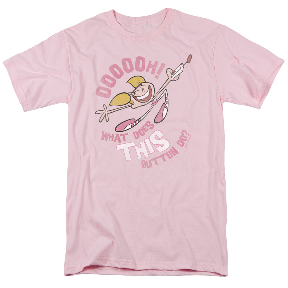 Dexters Laboratory Button Mens T Shirt Pink Officially Licensed