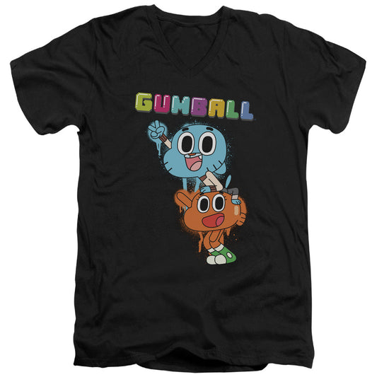 Amazing World of Gumball Gumball Spray Mens Slim Fit V Neck T Shirt Black Officially Licensed