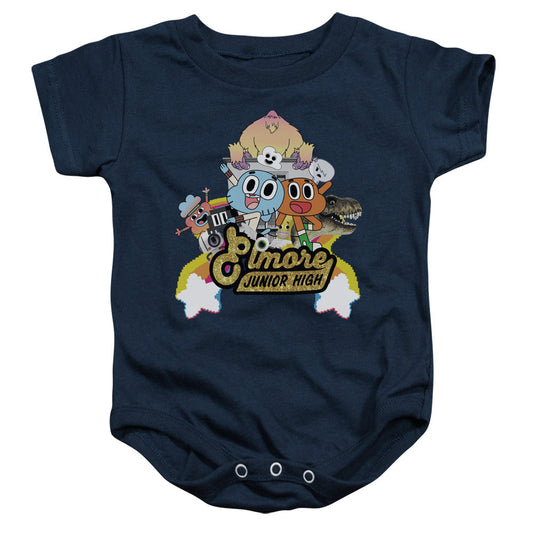 Amazing World of Gumball Elmore Junior High Infant Baby Snapsuit Navy Blue Officially Licensed