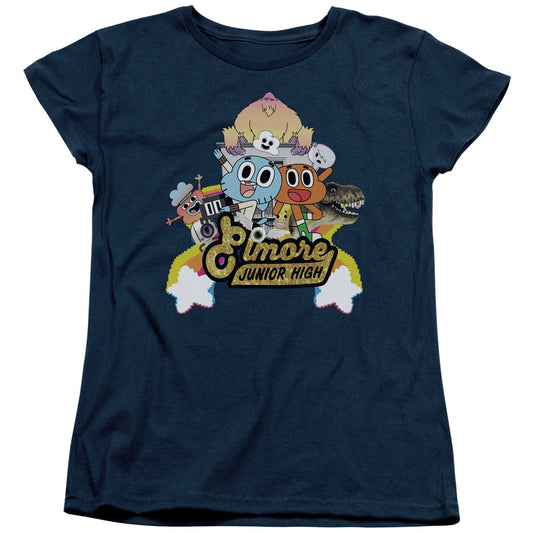 Amazing World of Gumball Elmore Junior High Womens T Shirt Navy Blue Officially Licensed