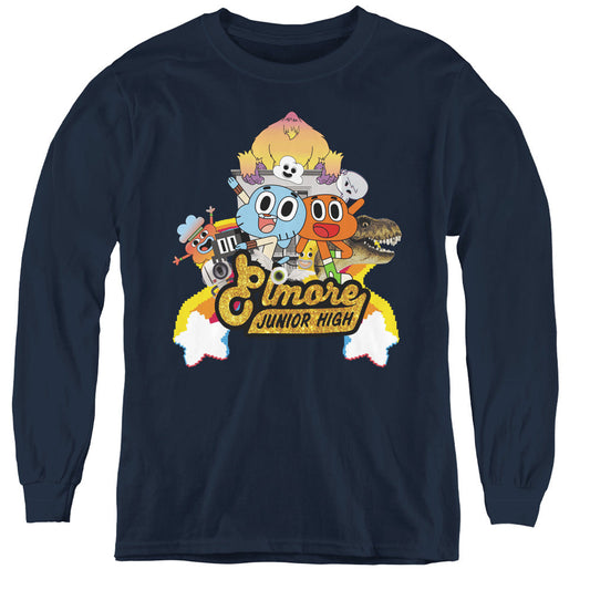 Amazing World of Gumball Elmore Junior High Long Sleeve Kids Youth T Shirt Navy Blue Officially Licensed