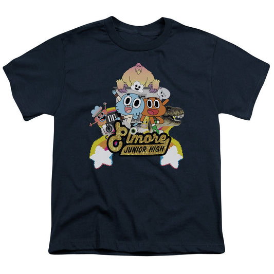 Amazing World of Gumball Elmore Junior High Kids Youth T Shirt Navy Blue Officially Licensed