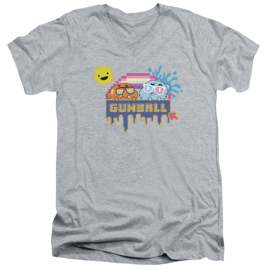 Amazing World of Gumball Sunshine Mens Slim Fit V Neck T Shirt Athletic Heather Officially Licensed