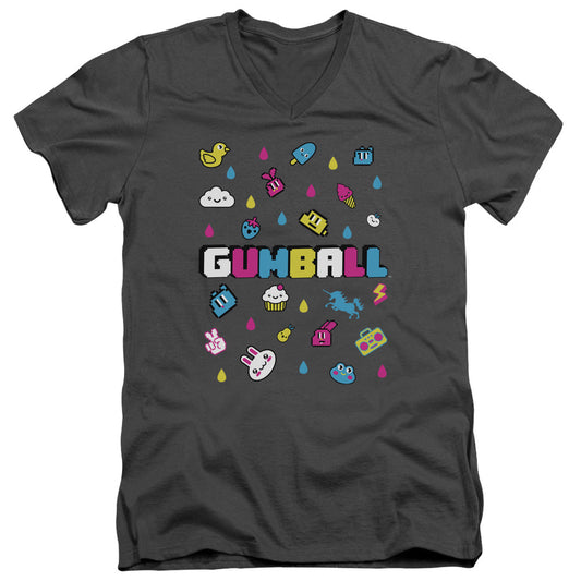 Amazing World of Gumball Fun Drops Mens Slim Fit V Neck T Shirt Charcoal Officially Licensed