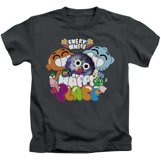 Amazing World of Gumball Happy Place Juvenile Kids Youth T Shirt Charcoal Officially Licensed