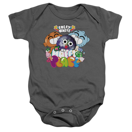 Amazing World of Gumball Happy Place Infant Baby Snapsuit Charcoal Officially Licensed