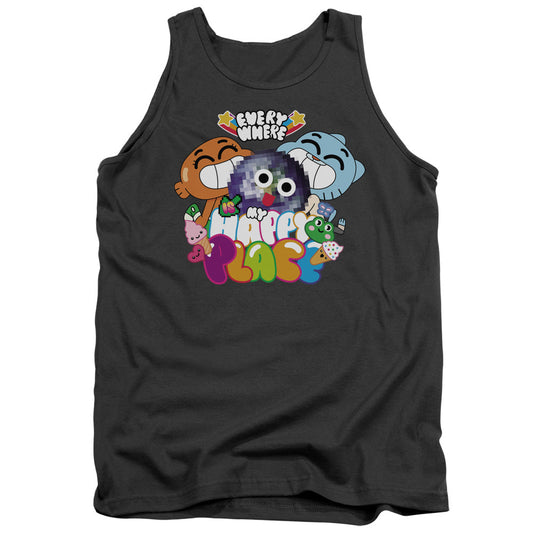 Amazing World Of Gumball Happy Place Mens Tank Top Shirt Charcoal Officially Licensed