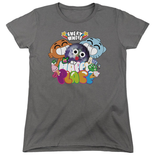 Amazing World of Gumball Happy Place Womens T Shirt Charcoal Officially Licensed