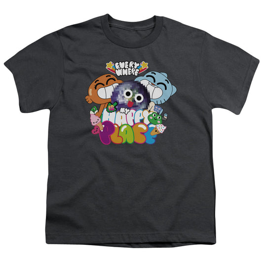 Amazing World of Gumball Happy Place Kids Youth T Shirt Charcoal Officially Licensed