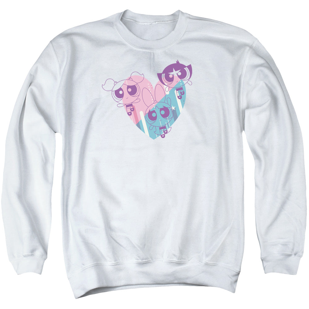 Powerpuff Girls Powerpuff Heart Mens Crewneck Sweatshirt White Officially Licensed