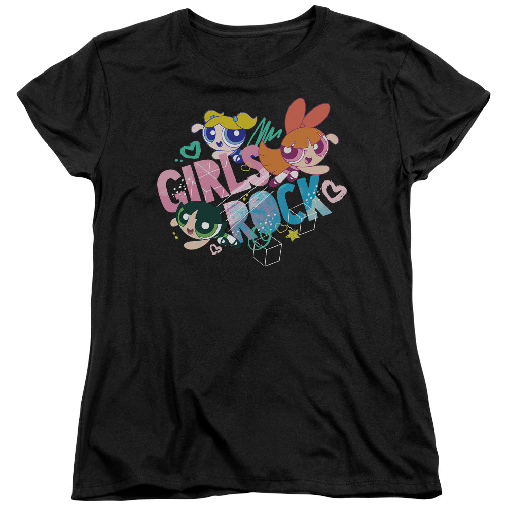 Powerpuff Girls Girls Rock Womens T Shirt Black Officially Licensed