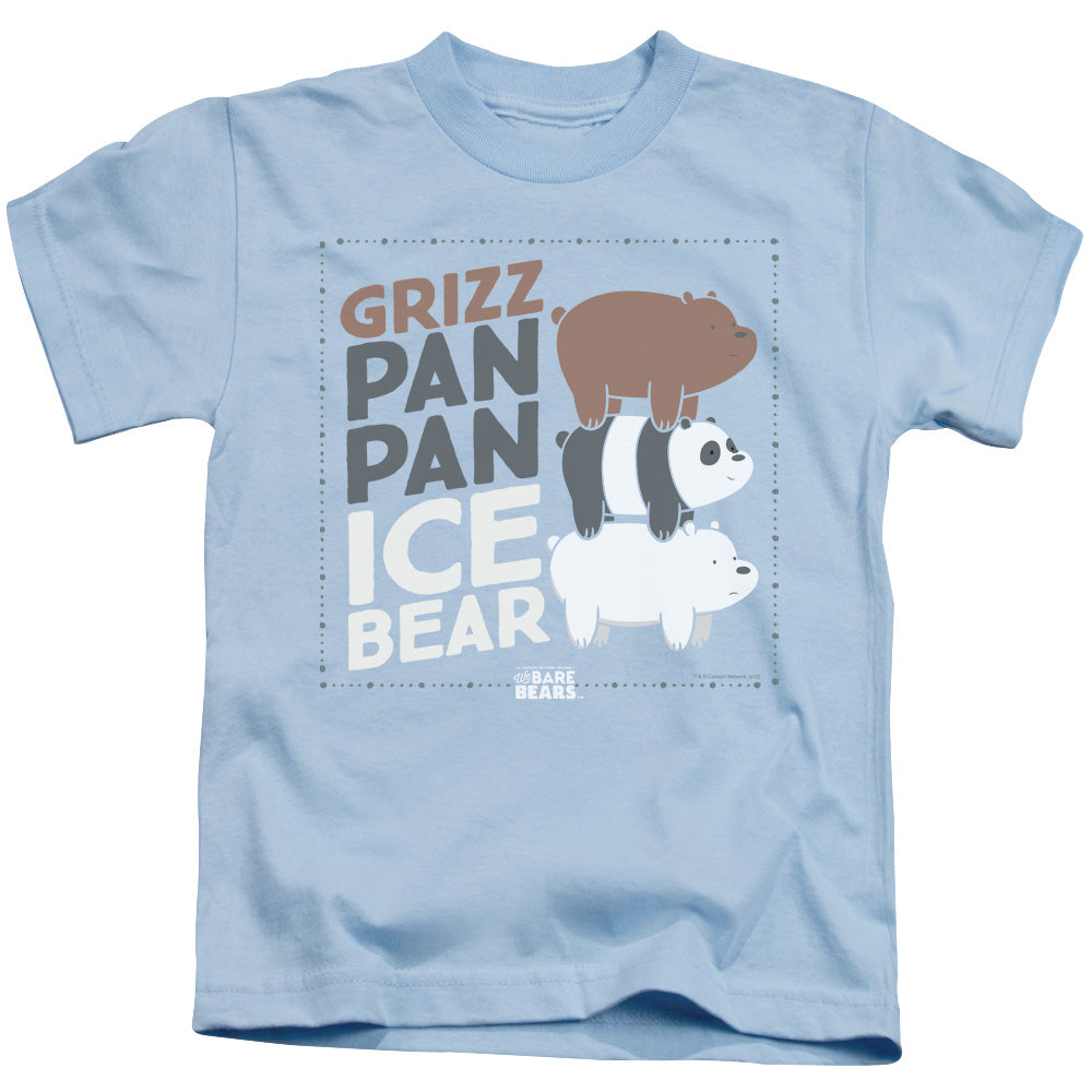 We Bare Bears Grizz Pan Pan Ice Bear Juvenile Kids Youth T Shirt Light Blue Officially Licensed