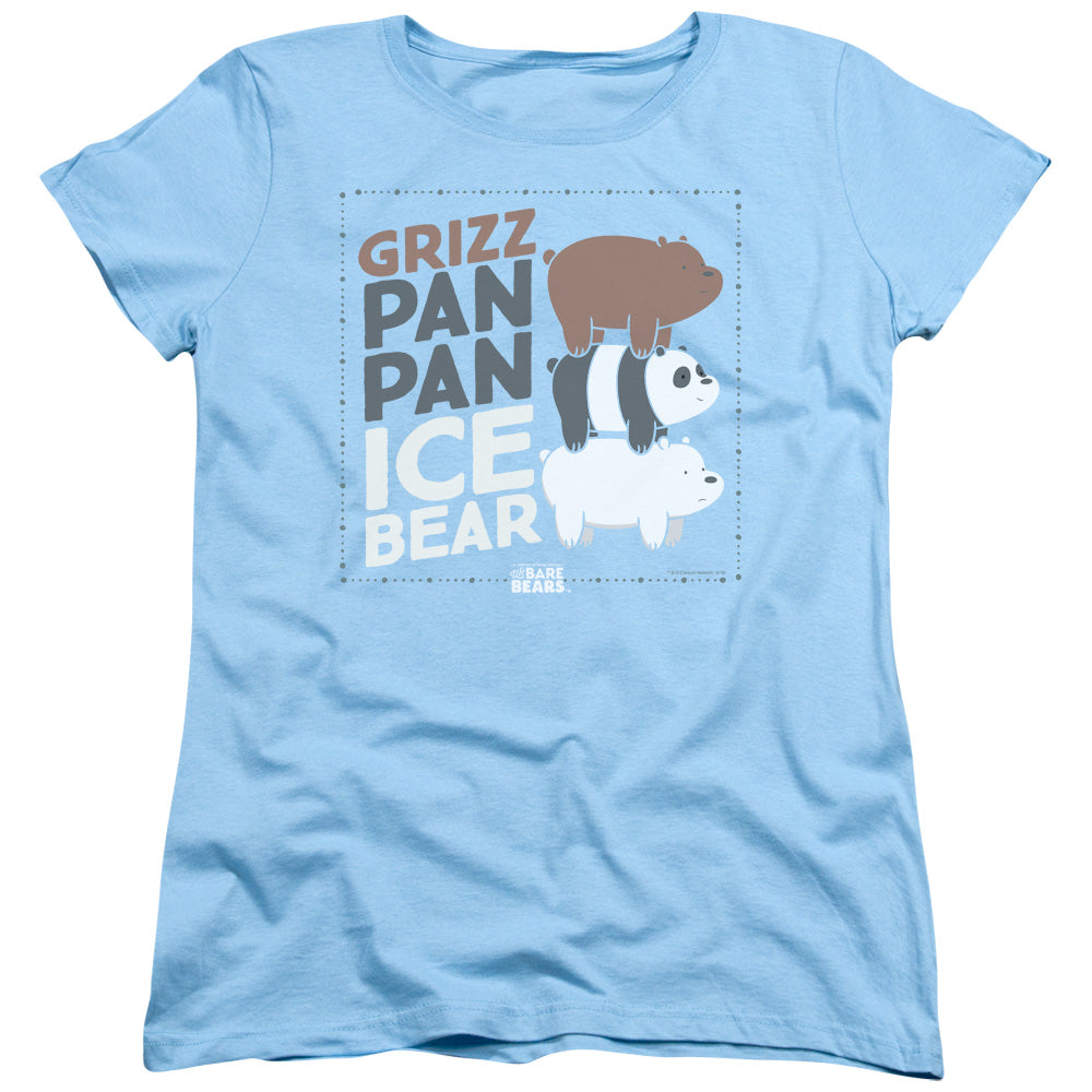 We Bare Bears Grizz Pan Pan Ice Bear Womens T Shirt Light Blue Officially Licensed
