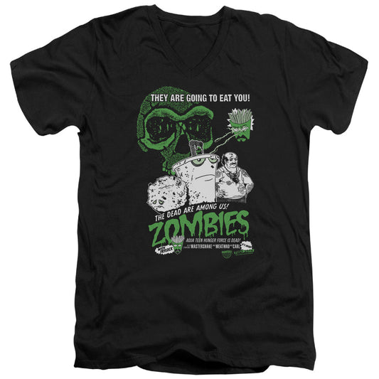 Aqua Teen Hunger Force Zombies Mens Slim Fit V Neck T Shirt Black Officially Licensed