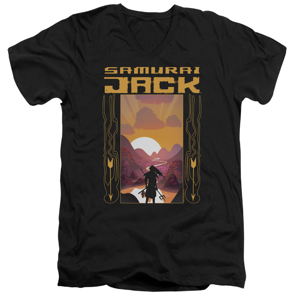 Samurai Jack Sunrise Mens Slim Fit V Neck T Shirt Black Officially Licensed