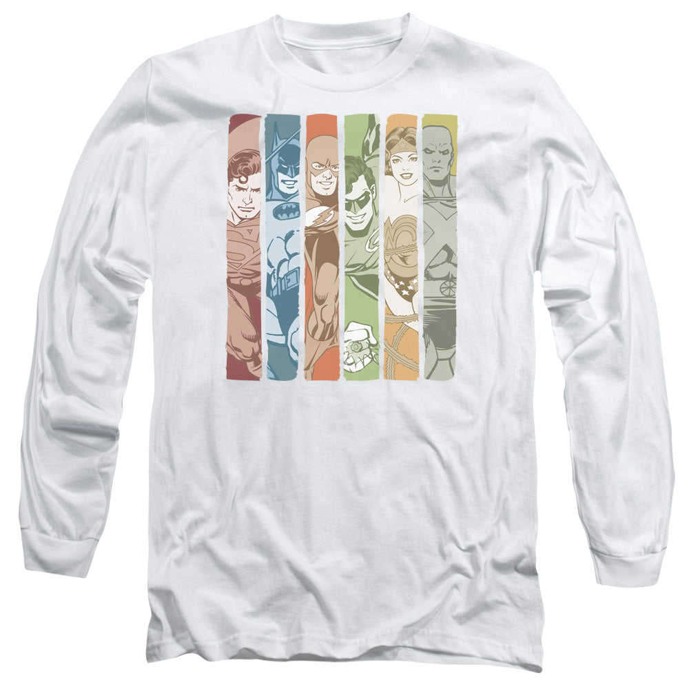 Dc Justice League Columns Mens Long Sleeve Shirt White Officially Licensed