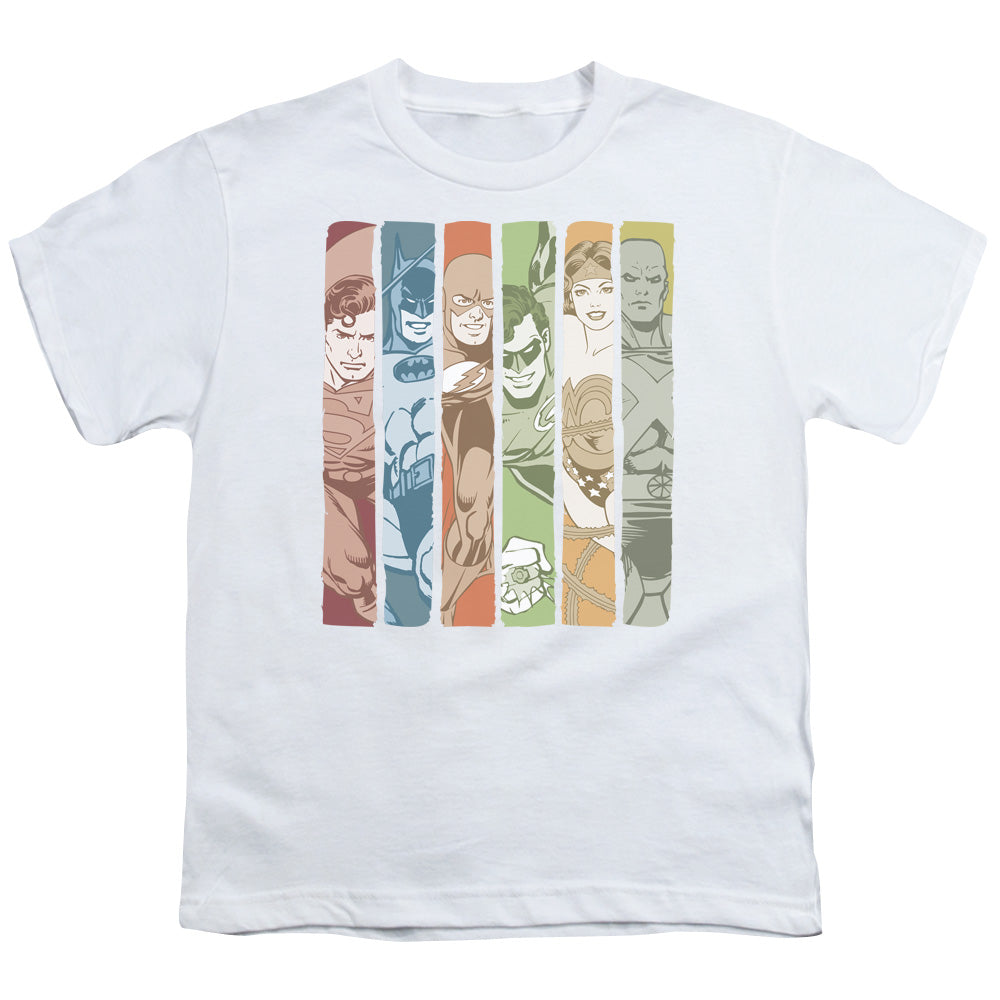 DC Comics Justice League Columns Kids Youth T Shirt White Officially Licensed