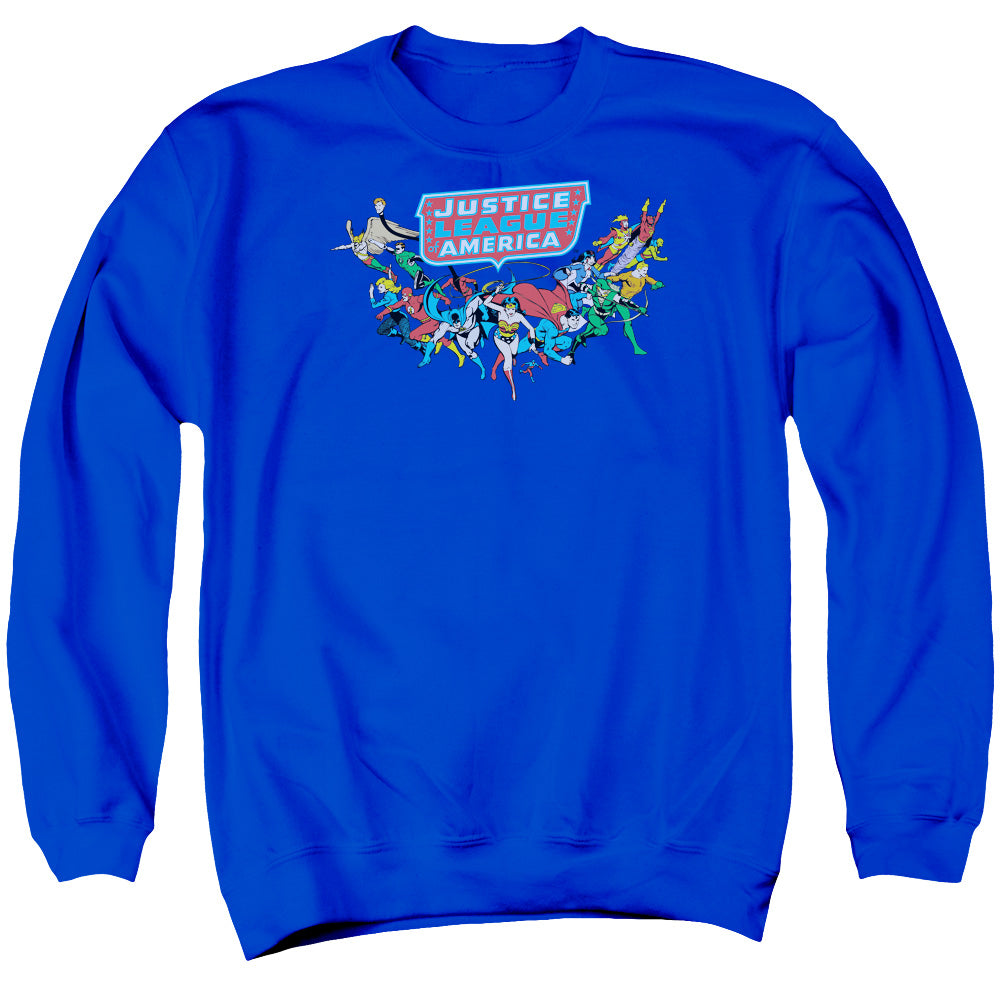 DC Comics Here They Come Mens Crewneck Sweatshirt Royal Blue Officially Licensed