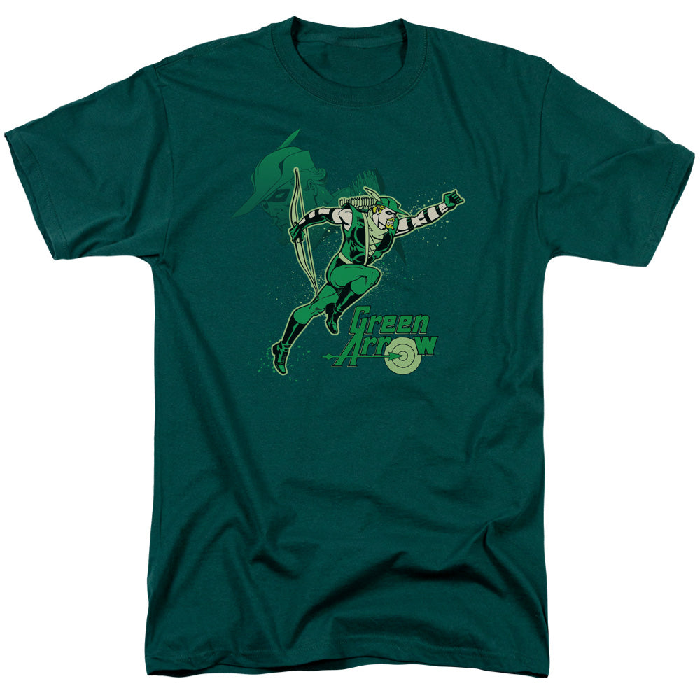 DC Comics Green Arrow in Action Mens T Shirt Hunter Green Officially Licensed