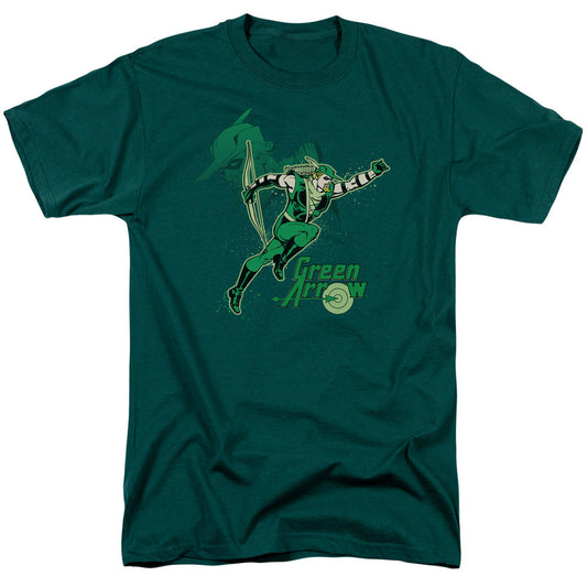 DC Comics Green Arrow in Action Mens T Shirt Hunter Green Officially Licensed