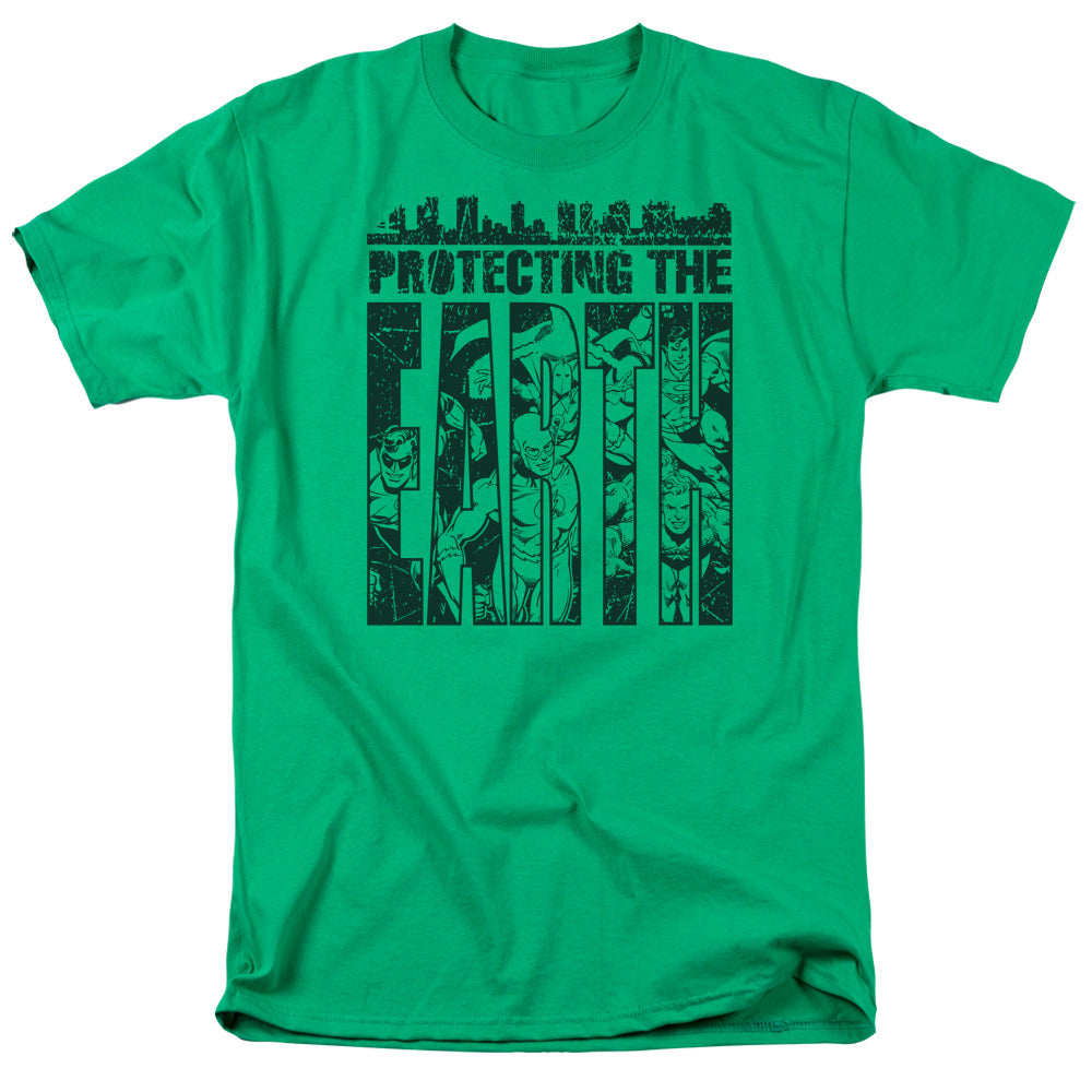 DC Comics Protecting the Earth Mens T Shirt Kelly Green Officially Licensed