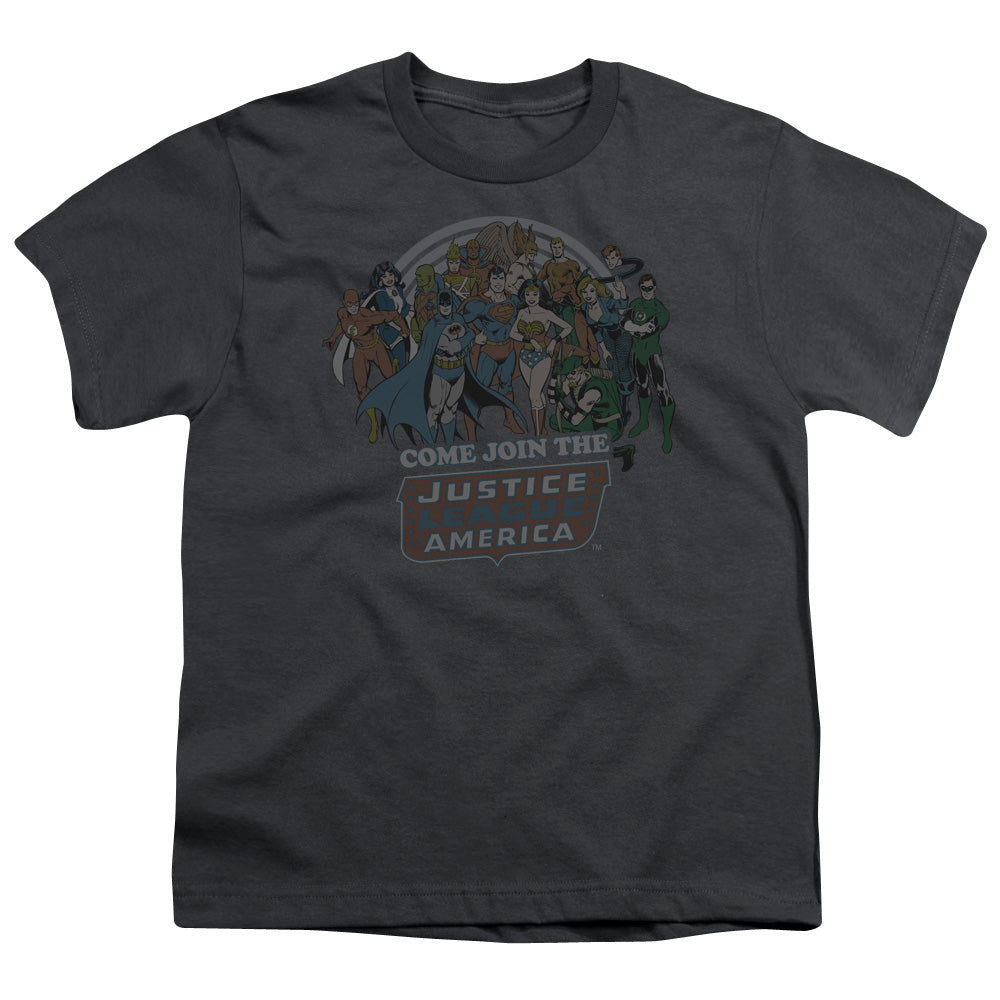 DC Comics Join the Justice League Kids Youth T Shirt Charcoal Officially Licensed