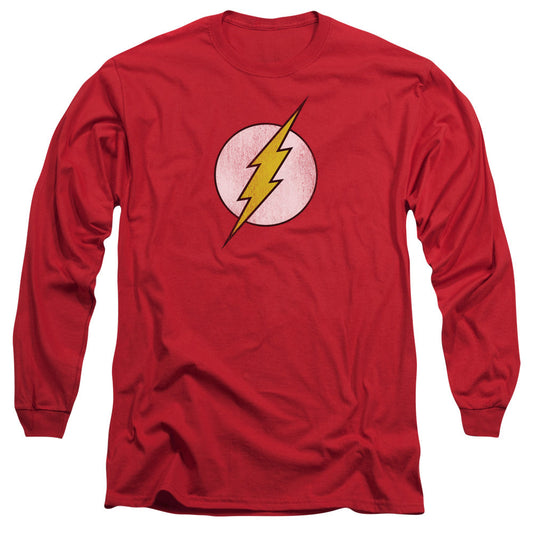 DC Comics Flash Flash Logo Distressed Mens Long Sleeve Shirt Red Officially Licensed