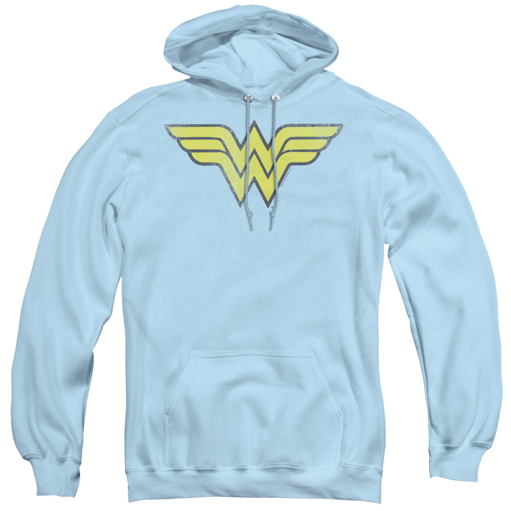 DC Comics Ww Logo Distressed Mens Hoodie Light Blue Officially Licensed