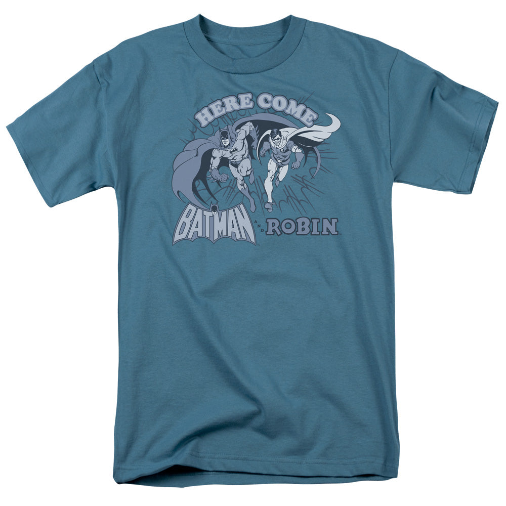 DC Comics Here Come Batman and Robin Mens T Shirt Slate Officially Licensed