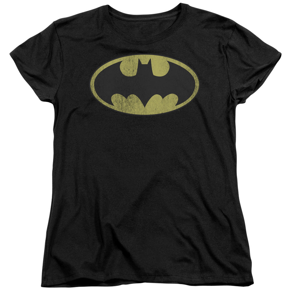 DC Comics Retro Bat Logo Distressed Womens T Shirt Black Officially Licensed