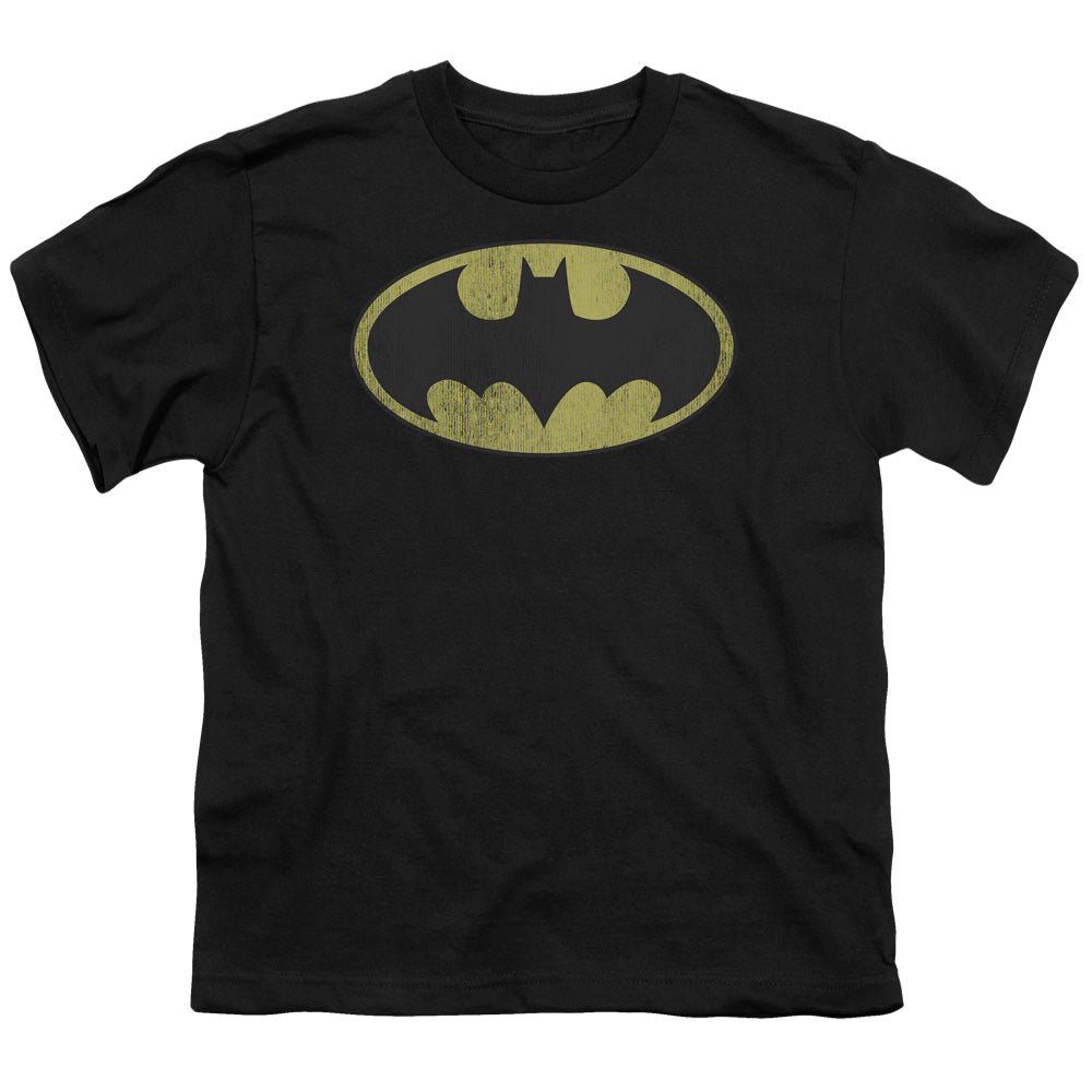 DC Comics Retro Bat Logo Distressed Kids Youth T Shirt Black Officially Licensed