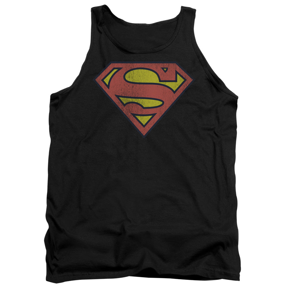 DC Comics Retro Supes Logo Distressed Mens Tank Top Shirt Black Officially Licensed