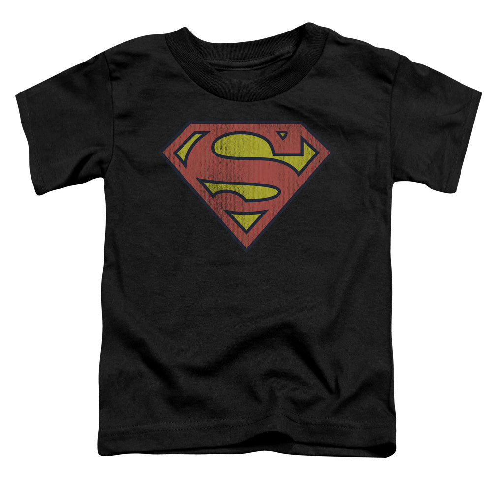 DC Comics Retro Supes Logo Distressed Toddler Kids Youth T Shirt Black Officially Licensed