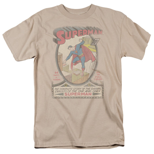 DC Comics Superman 1 Distressed Mens T Shirt Sand Officially Licensed