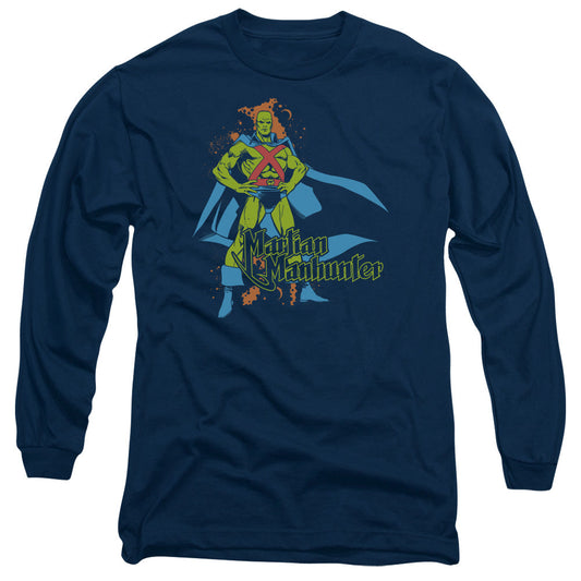 DC Comics Martian Manhunter Mens Long Sleeve Shirt Navy Blue Officially Licensed